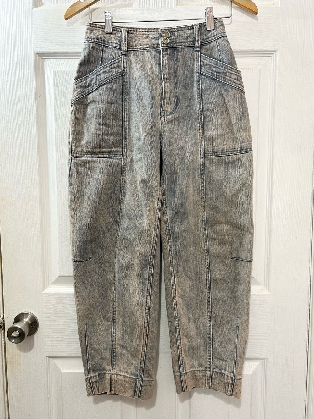 Anthropologie Pilcro High Rise Carpenter Barrel Jeans Gray Acid Wash Size 25 - Picture 1 of 7
